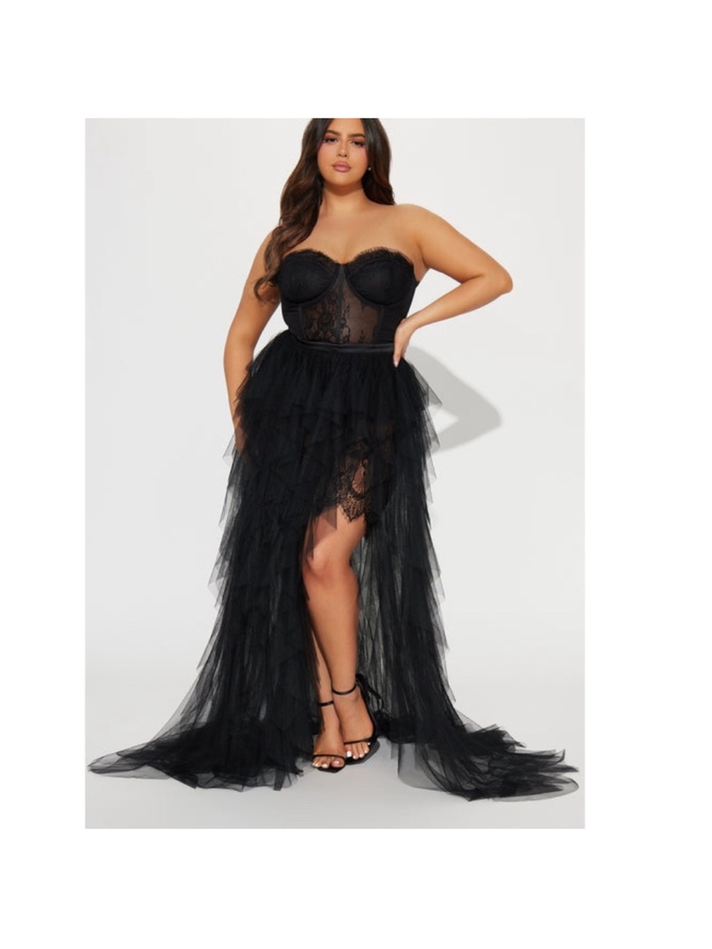 Fashion Nova Anastasia Black Lace Bustier Tulle Tiered Ruffle Maxi Dress 2X